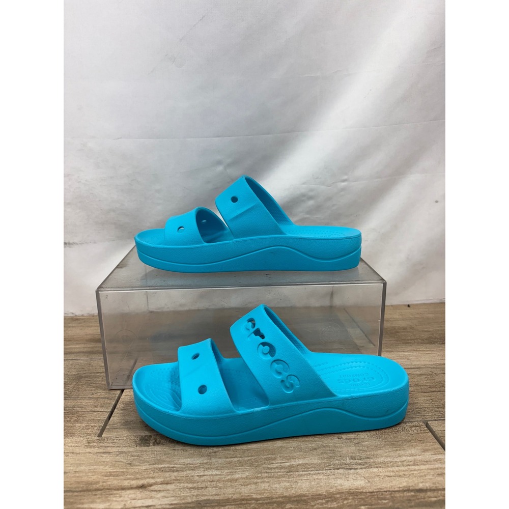 Crocs Classic Sandal Womens 7 Blue Platform Wedge Two Strap Slide 206761